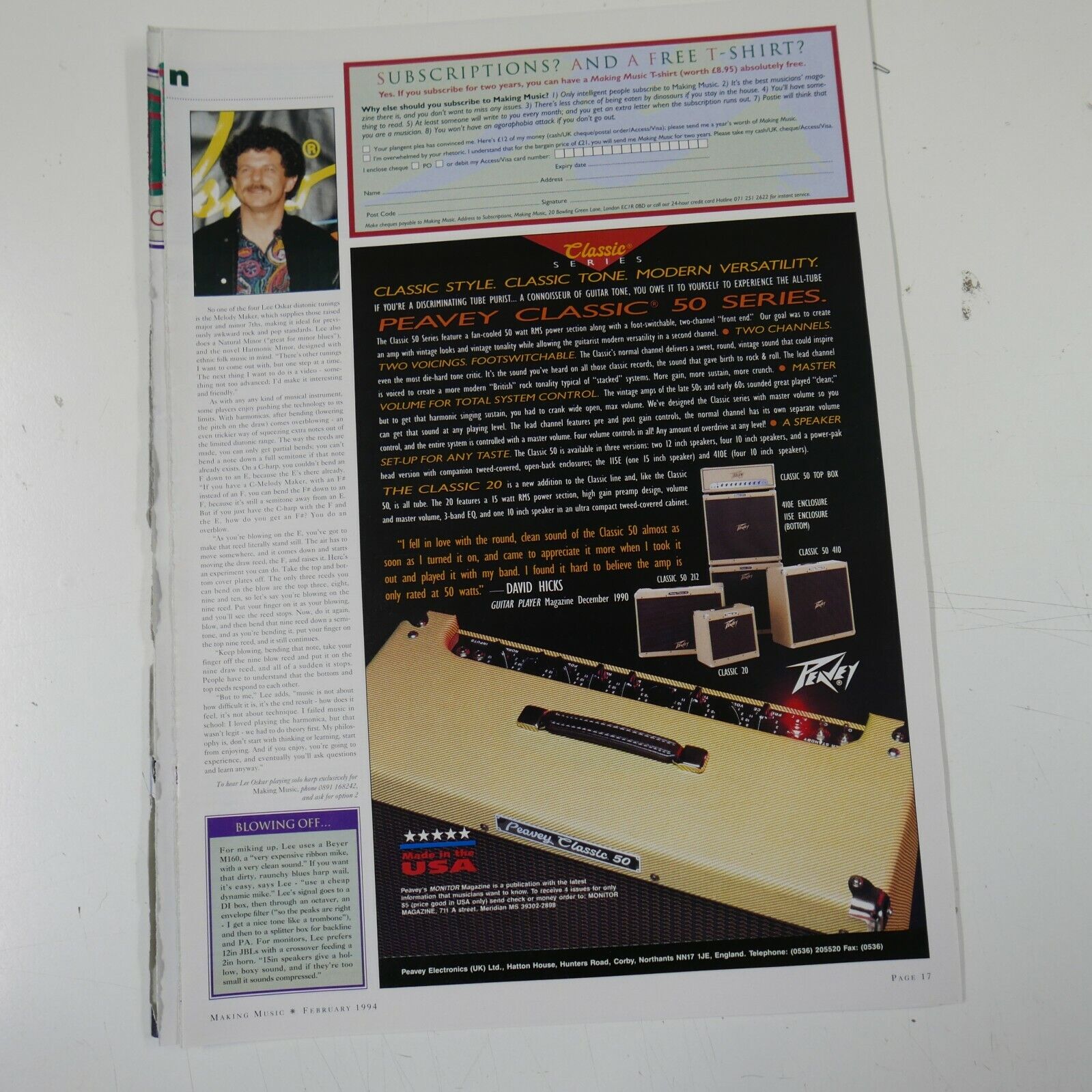 21x30cm magazine cutting 1994 PEAVEY CLASSIC SERIES