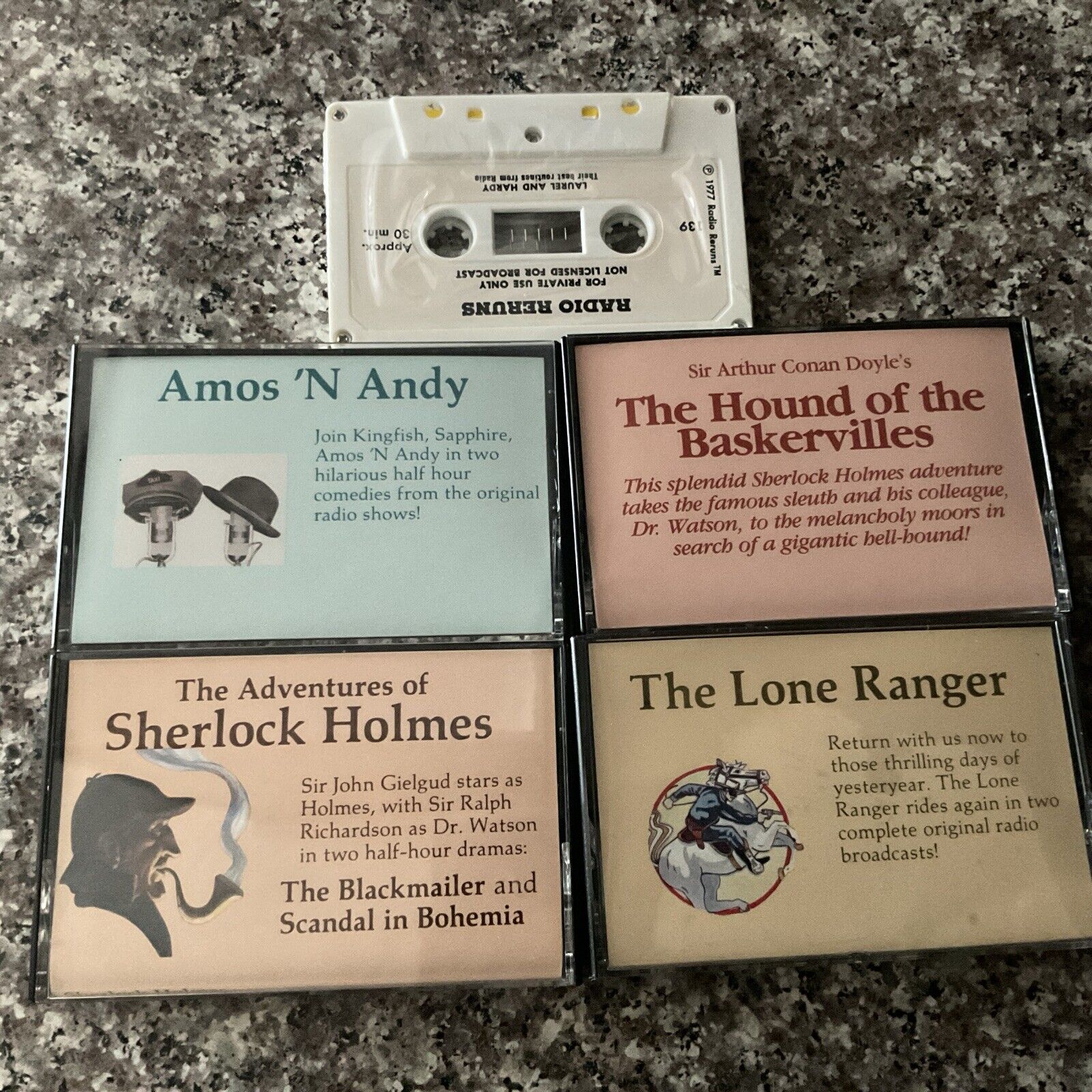 5 Vintage Radio Show Audio Cassette Tapes, Lone Ranger, Sherlock Holmes, Amos An