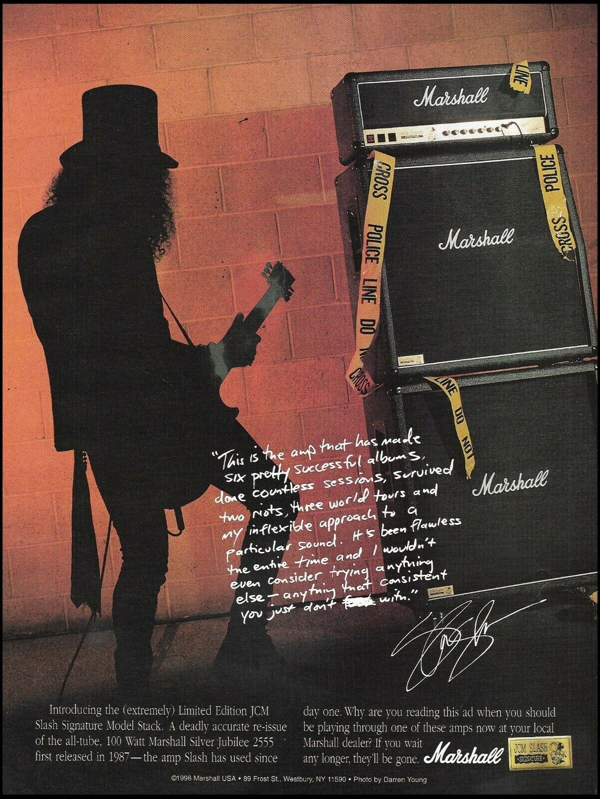 Guns N\' Roses Slash Signature Marshall JMC Model Stack guitar amp 1996 ad print
