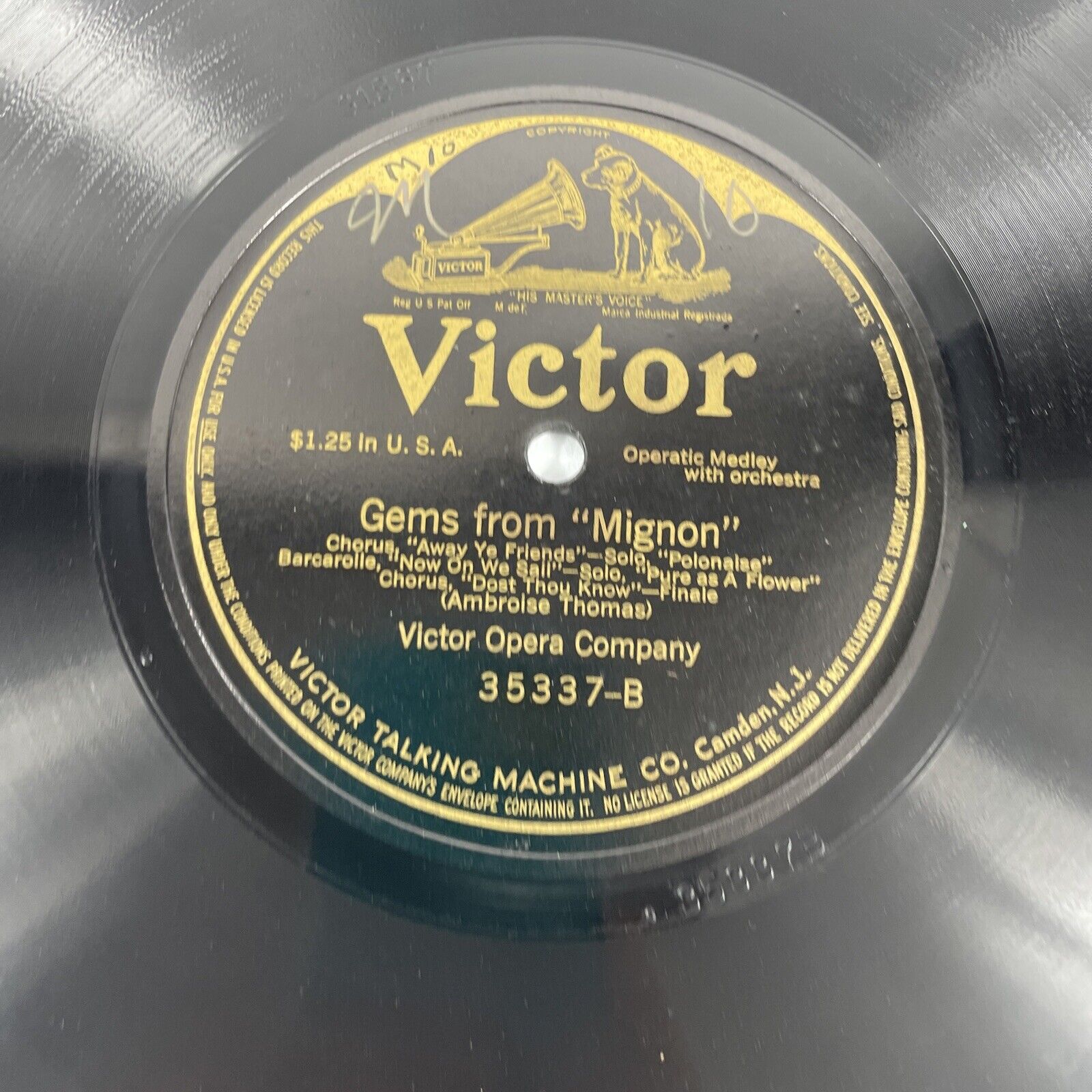 Vintage: Victor Opera Company Gems From Mignon 12” Vinyl Record 35337-B
