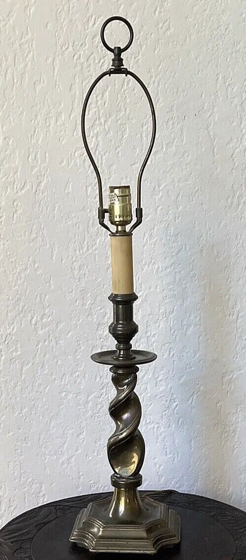 Vintage Stiffel Brass Barley Twist Candlestick Table Lamp Torchiere Swirl