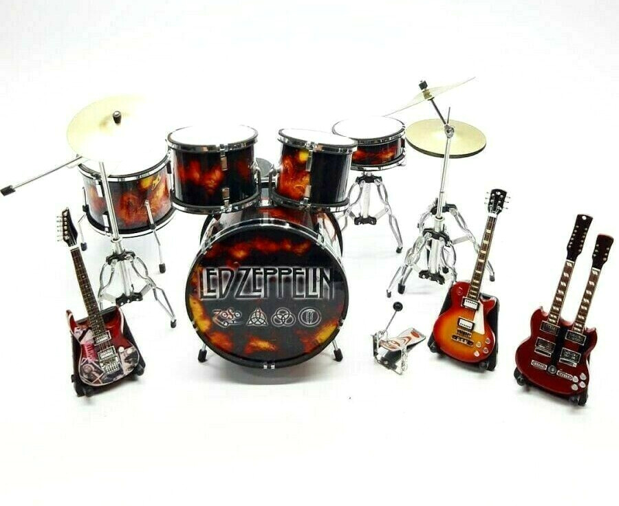 Led Zeppelin Miniature Drum And Guitar Instrument Set - Realistic 1:6 Set - NEW