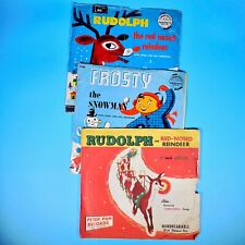 3 VTG 50s Christmas Childrens Shellac 78 Red Color Record UNPLAYABLE w Sleeves picture