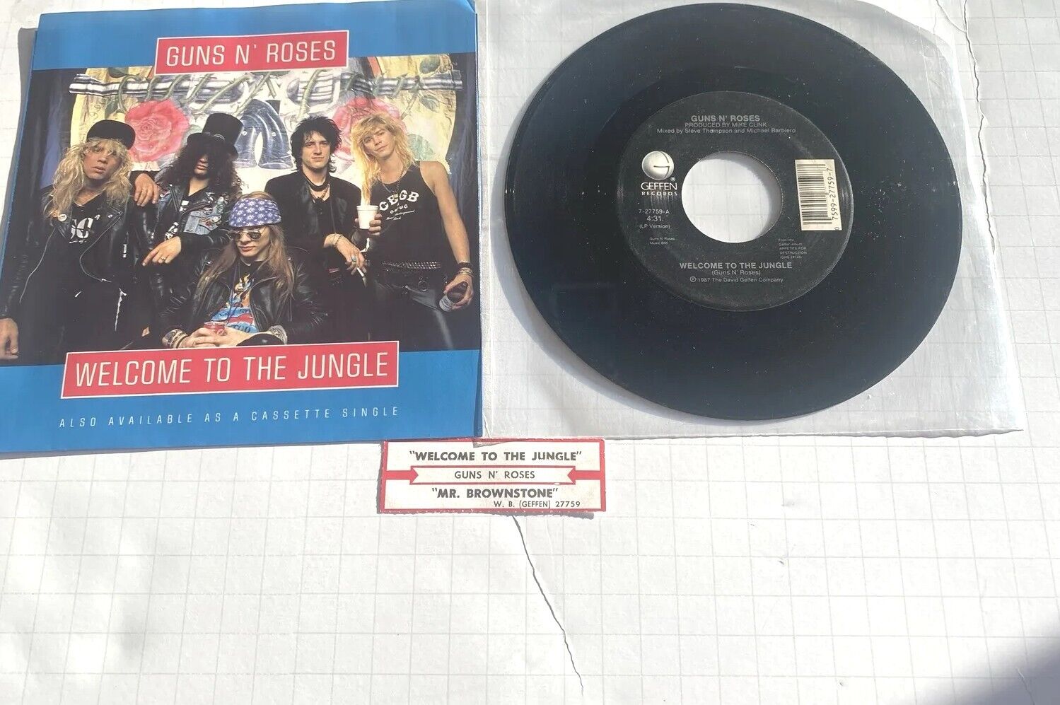 Guns N\' Roses, Welcome To The Jungle, 1987, 7” w/Picture Sleeve, TS- EXC PLUS