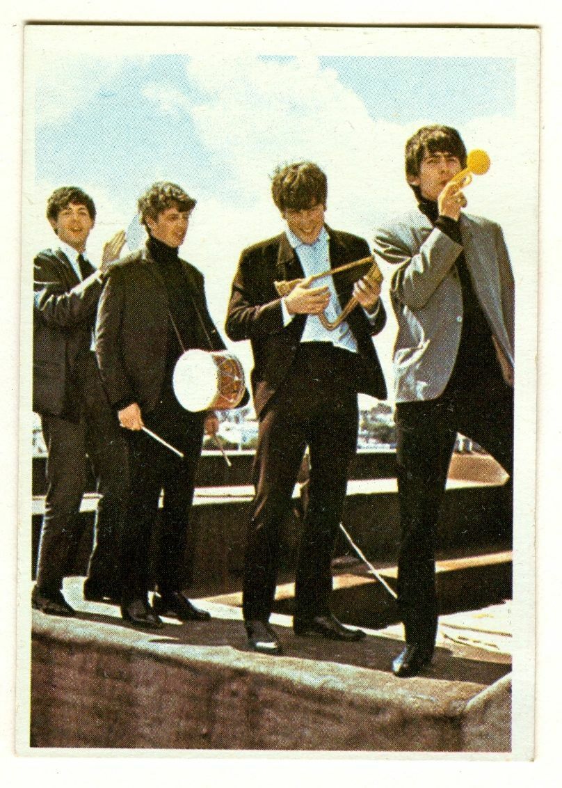 Vintage 1964 Topps BEATLES Color Card #43 Paul, Ringo, John & George Goofing Off