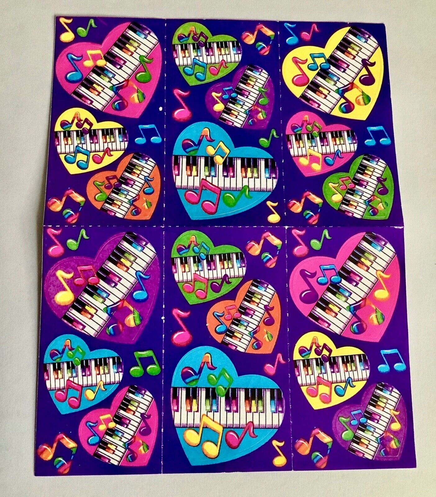 Vintage Lisa Frank Musical Note Rainbow Hearts Keyboard Piano Stickers
