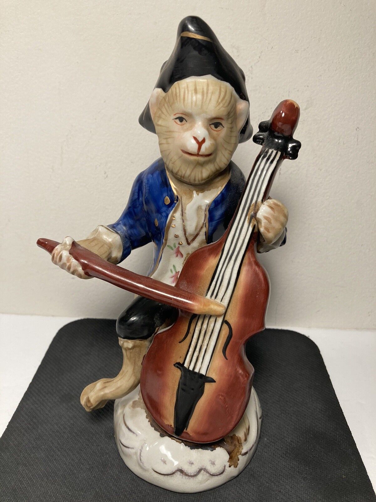 Vintage Monkey Cello Orchestra Player Porcelain Musician Figurine 9”