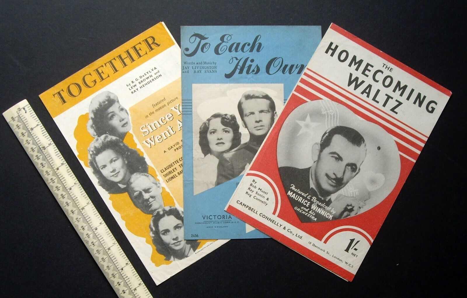 Vintage 1940s Home Front Sheet Music x 3. Claudette Colbert, Shirley Temple.