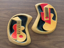 VTG 1956 Mid Century Modern Chalkware Wall Plaques Miller Studio, Cubism Guitars picture