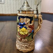 Vintage Music Box Beer Stein - Made in Japan - Boy Playing Flute for Dancer picture