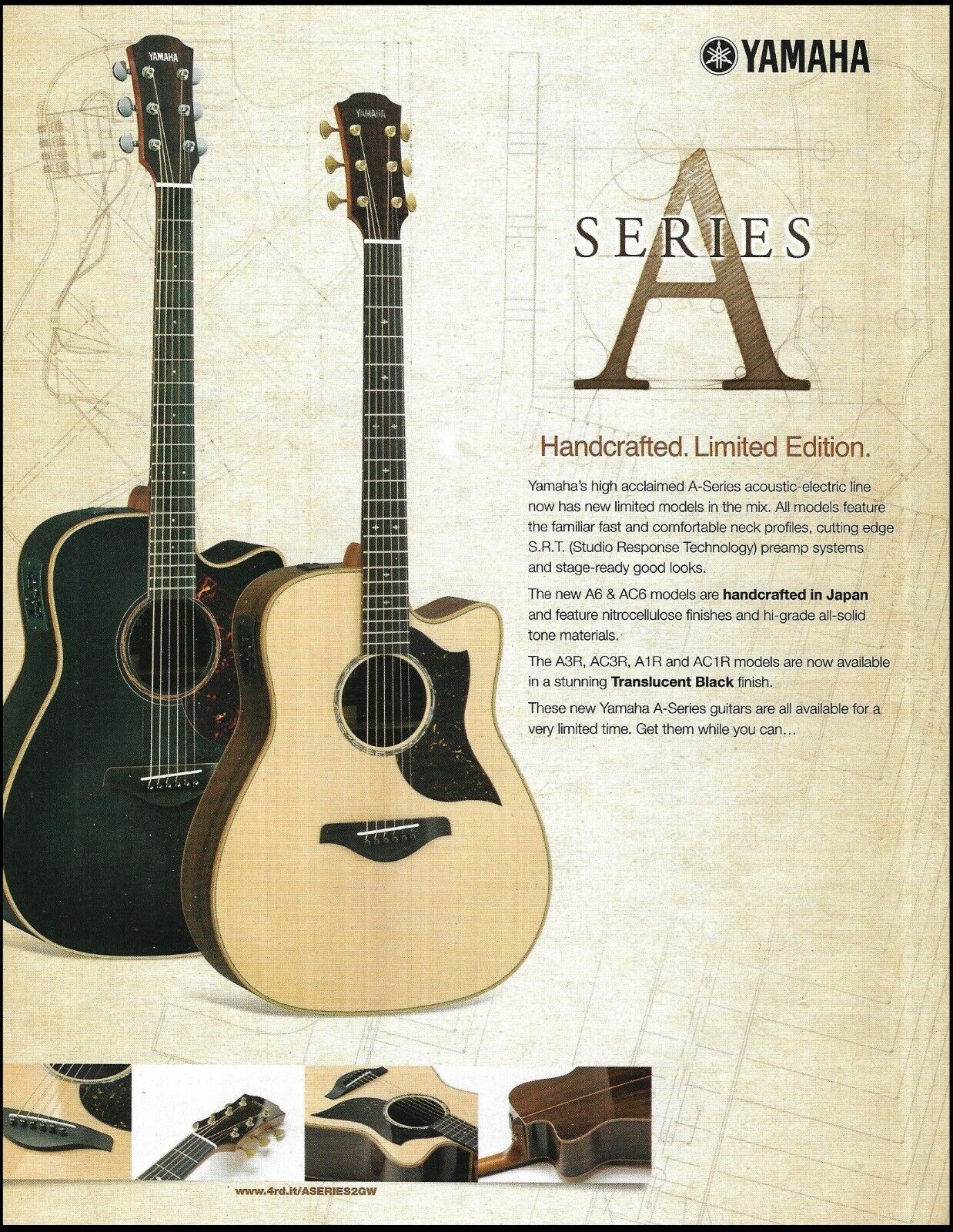 Yamaha A Series Translucent Black Acoustic Guitar ad 2015 advertisement print