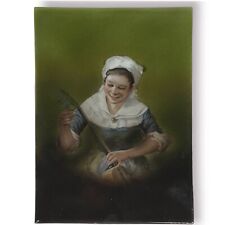 Painting on Porcelain Plaque, Young Woman Tuning Guitar picture