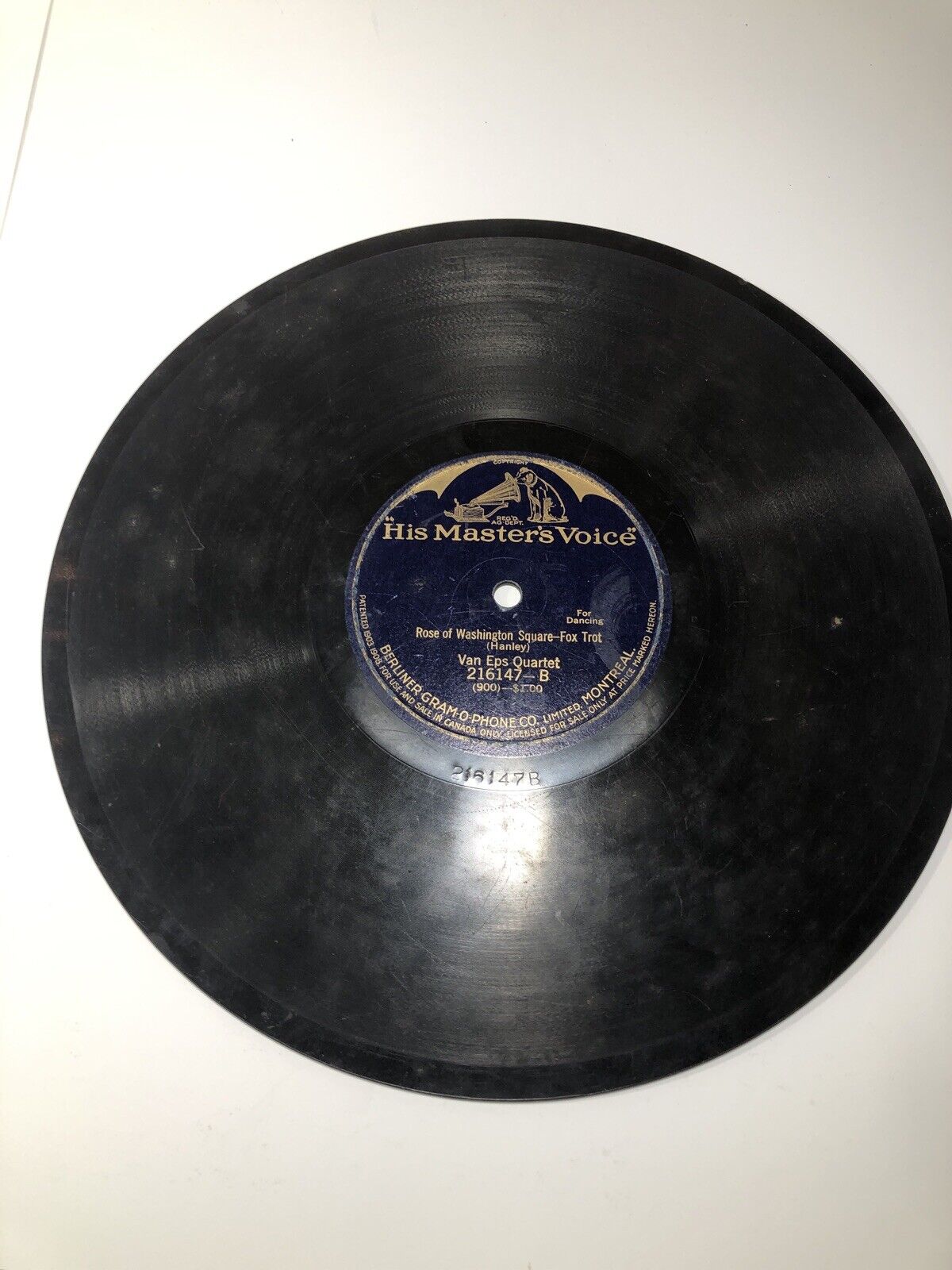 1920s Venetian Moon/Washington Rose Van EPS Gramophone Shellac 78 RPM 10” Record
