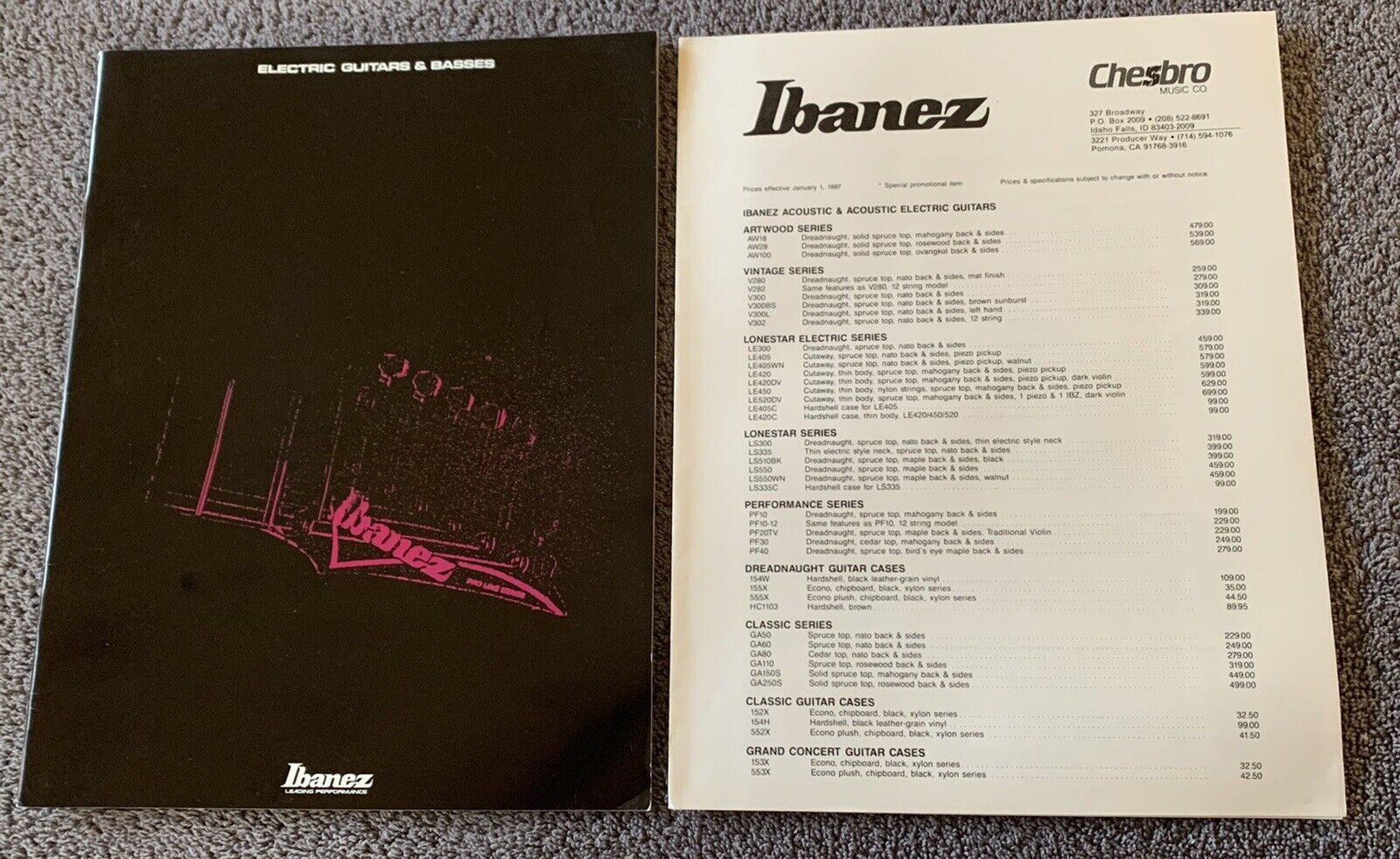 VINTAGE IBANEZ ELECTRIC GUITARS & BASSES CATALOG - MUSIC STARS INCLUDED - BEAUTY