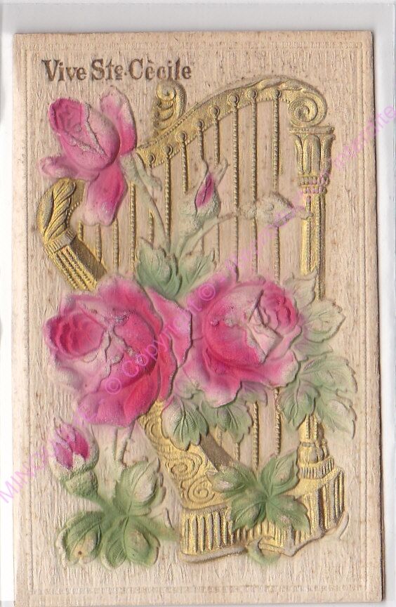 CPA Embossed Long Live Sainte Cecile Boss Of Musicians Harp
