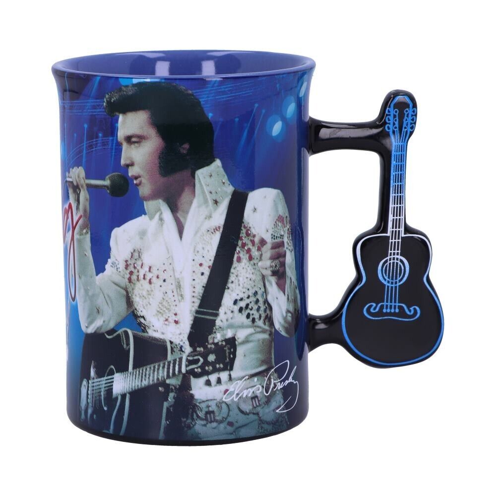Elvis Presley Mug The King of Rock and Roll Blue Guitar Handle Ceramic Gift