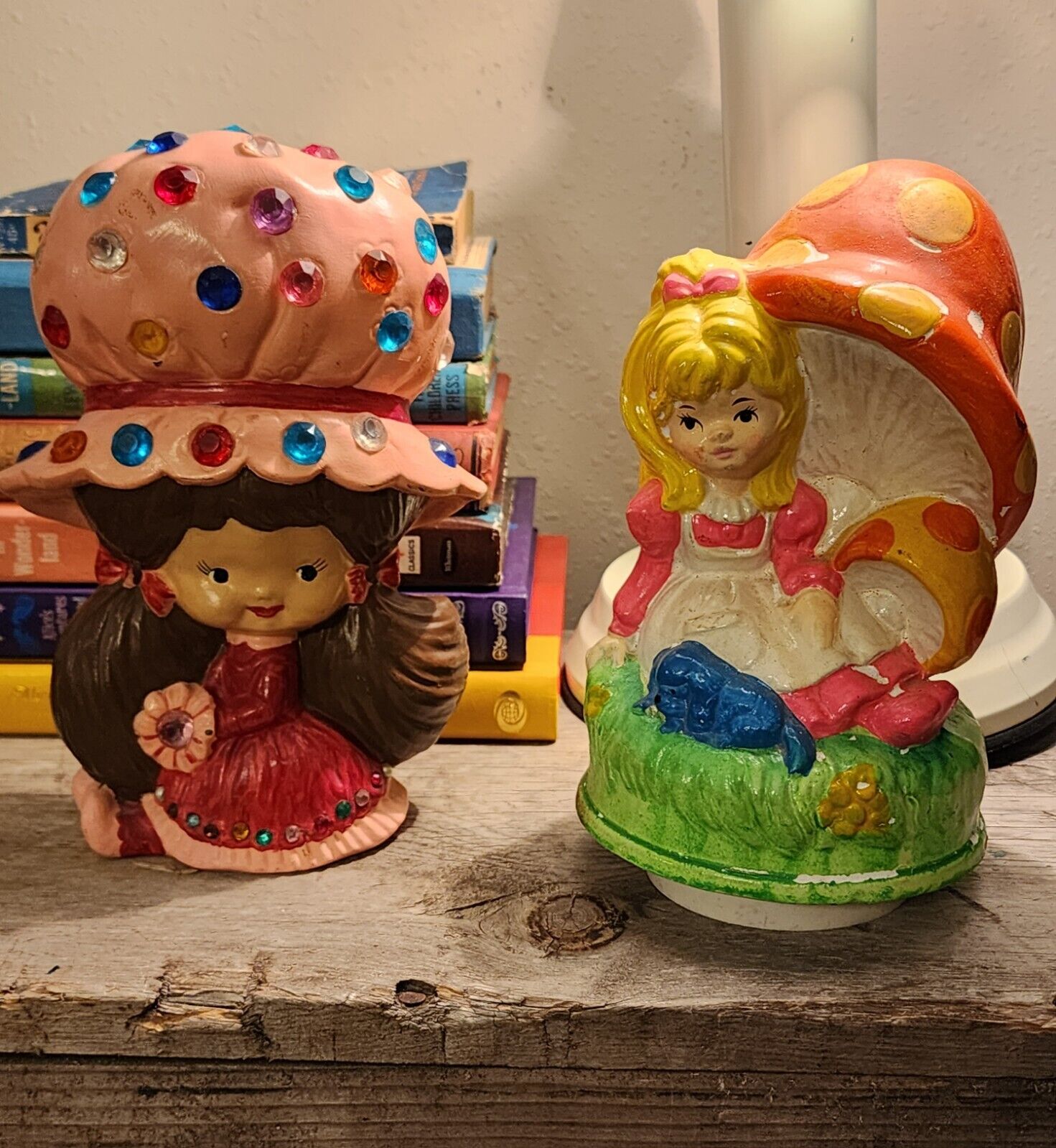 Vintage 70s 80s Ceramic Childhood Decor Holly Hobbie Alice Music Box Japan