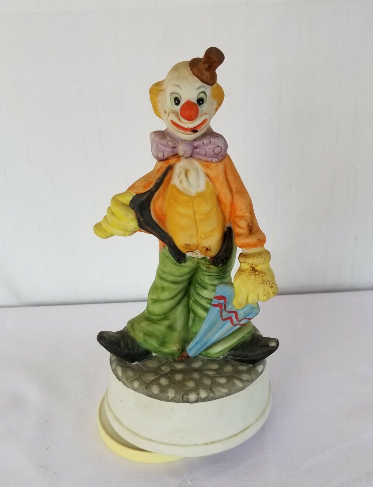 Vintage Send in the Clowns Circus Clown w/ Umbrella Ceramic Music Box