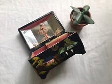 vintage japanese music box with ballerina inside hand painted temple landscape picture