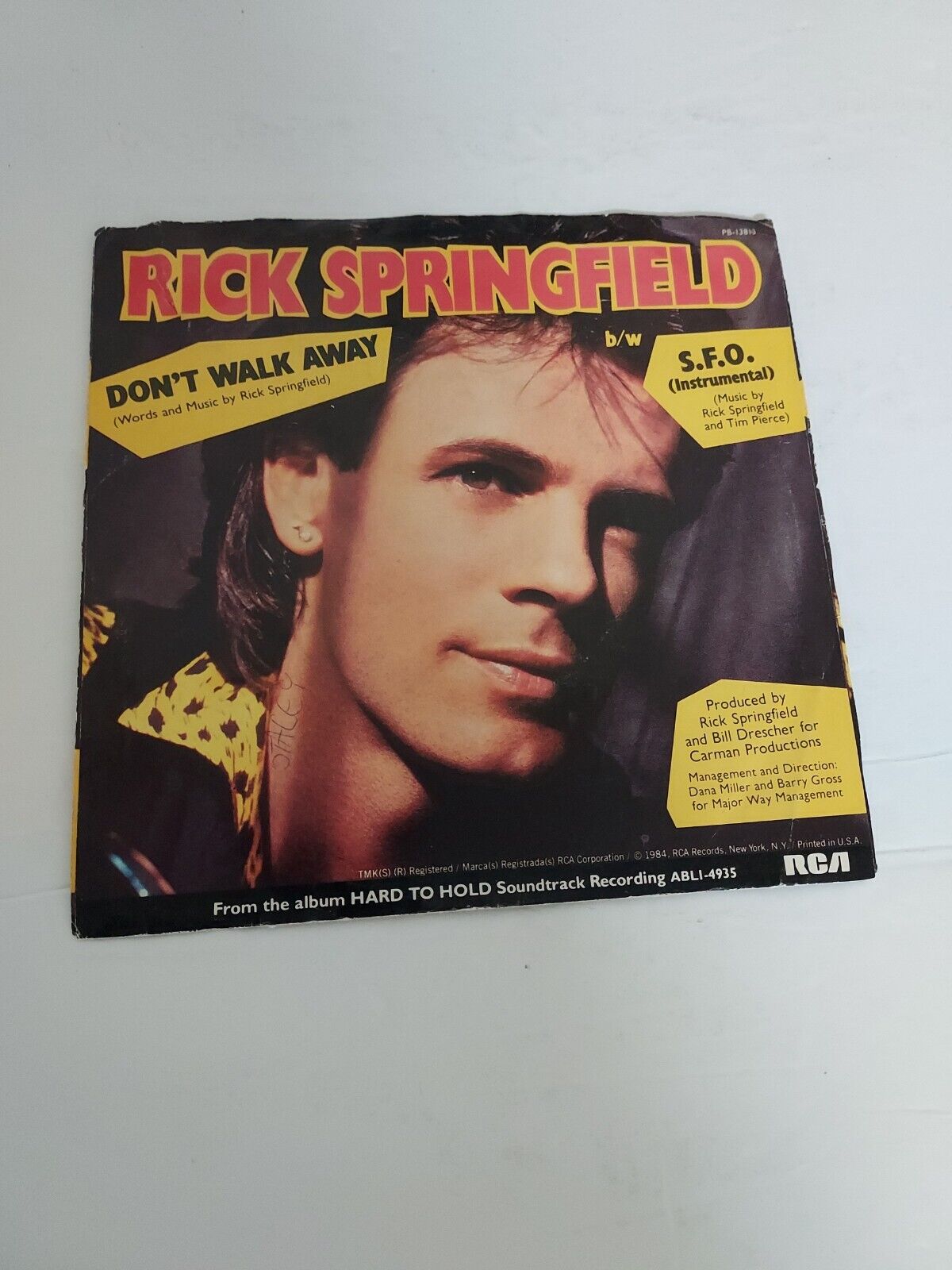 45 RPM Vinyl Record Rick Springfield Don't Walk Away VG