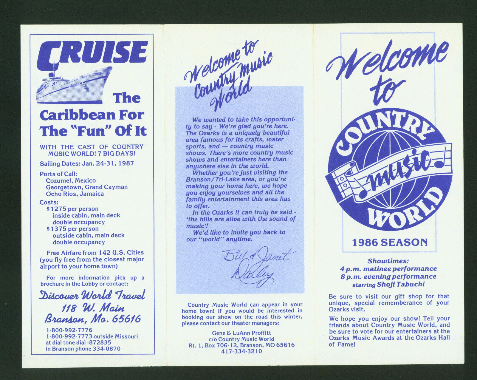 1986 Season Country Music World Branson Missouri Vintage Brochure