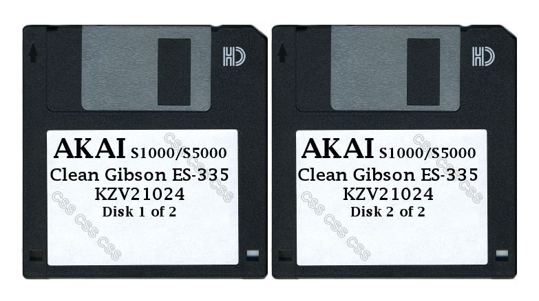 Akai S1000 / S5000 Set of Two Floppy Disks Clean Gibson ES-335 KZV21024