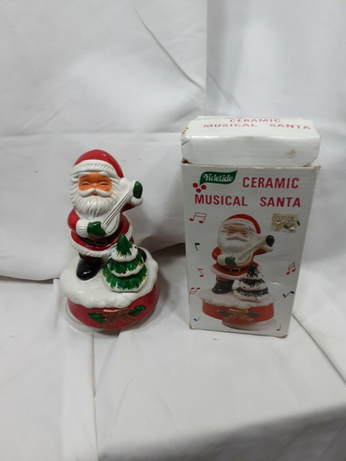 Vintage Ceramic Santa Music Box Movement and Music Christmas Holiday Decorative