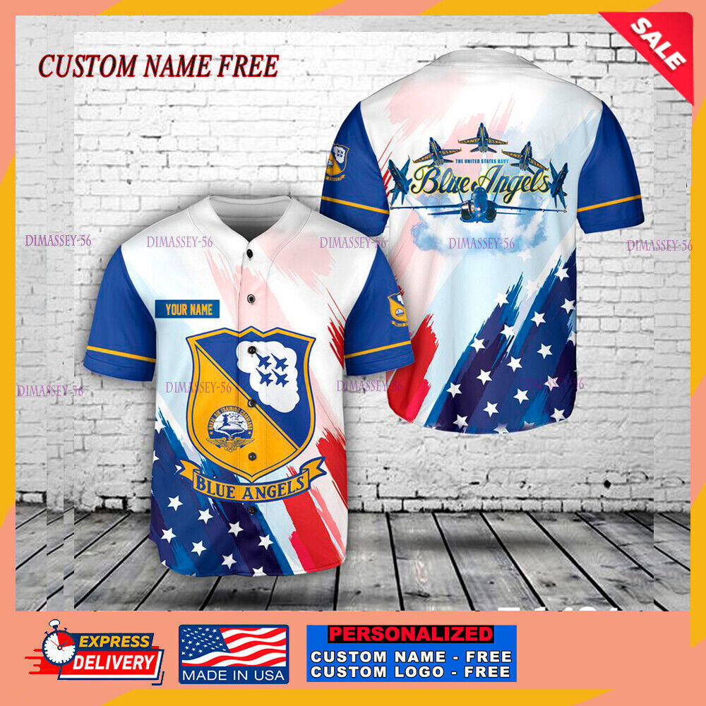 Personalized  US Navy Blue Angles American Flag 4th Of July Jersey S-5XL