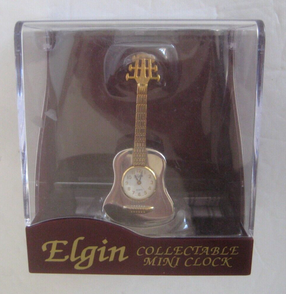 Vintage Elgin Collectible GUITAR Mini Clock Mint in Box