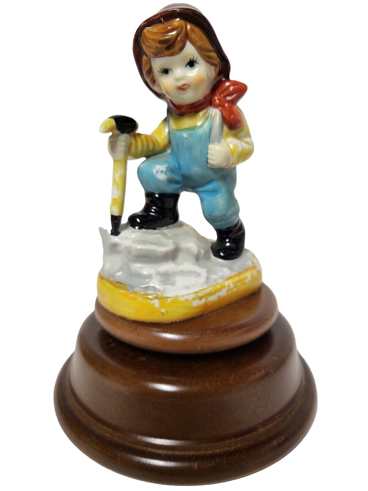 Vintage Swiss Reuge Romance Handcrafted Wood Ceramic Music Box Boy Mtn Climber
