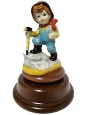 Vintage Swiss Reuge Romance Handcrafted Wood Ceramic Music Box Boy Mtn Climber picture