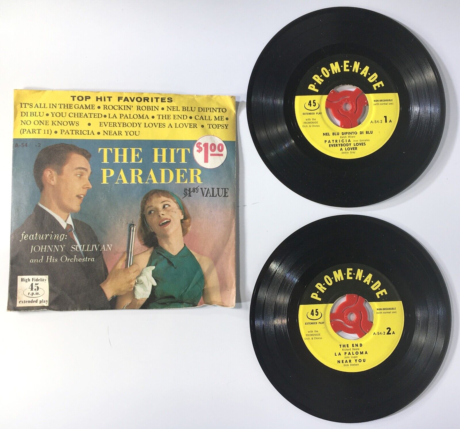 1958 THE HIT PARADER Top Hit Favorites 2 x 45 Vinyl Record Set Johnny Sullivan