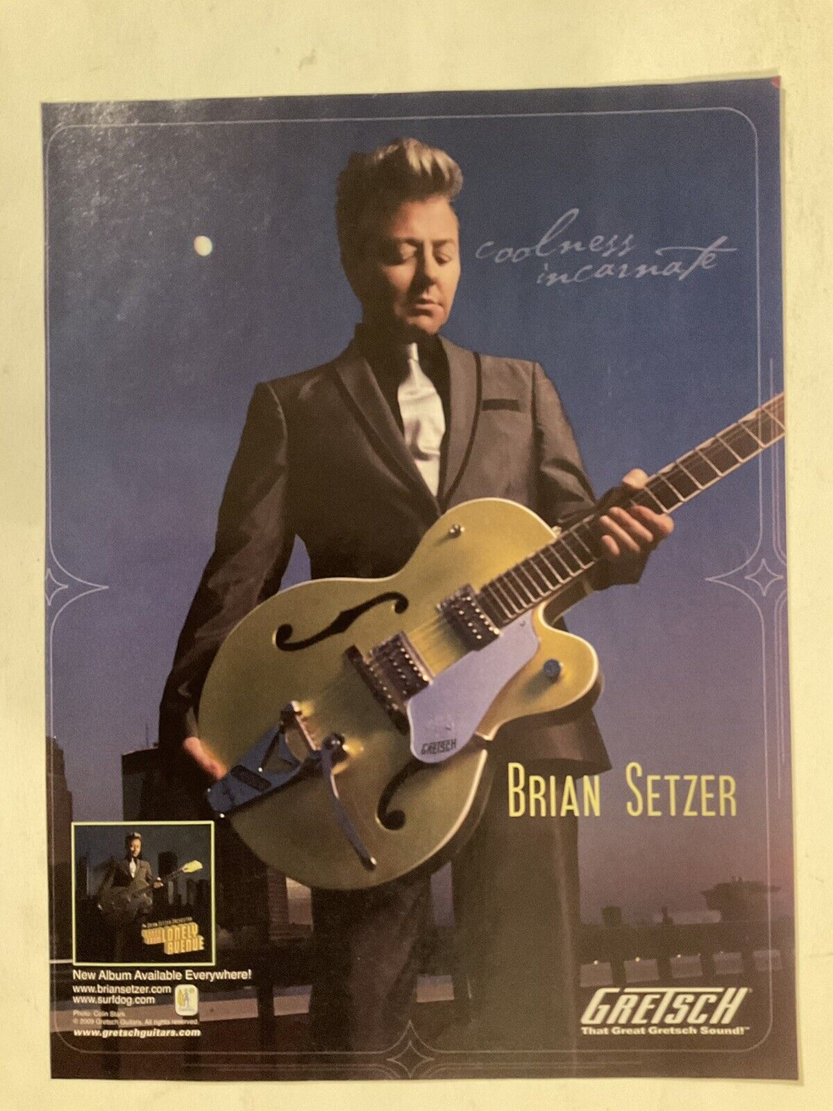 Brian Setzer Gretsch Guitar Print Ad 2010 Photo Stray Cats Lonely Ave VTG 10-1