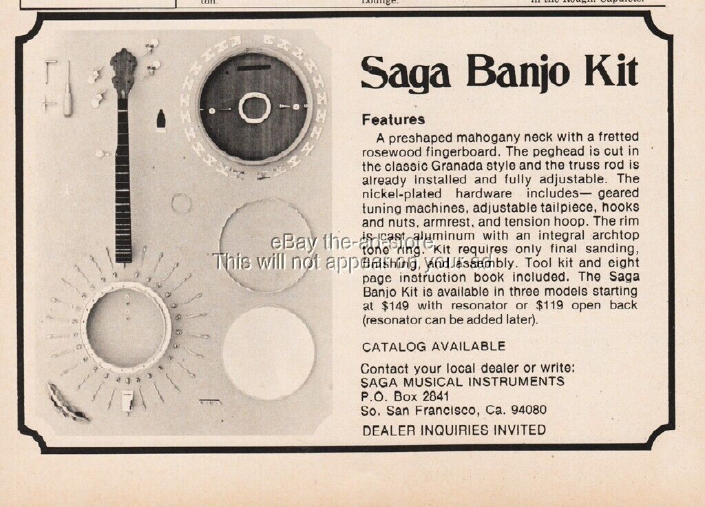 1978 Saga Banjo Kit Musical Instruments S San Francisco CA Diagram Pic Print Ad