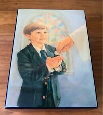 Vintage 1994 Roman, Inc Boy’s First Holy Communion Black Lacquer Wood Music Box picture