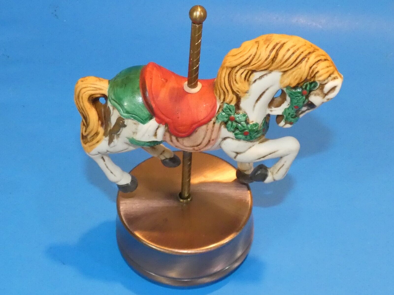 Vintage Ceramic CAROUSEL HORSE Turning Music Box Perfect