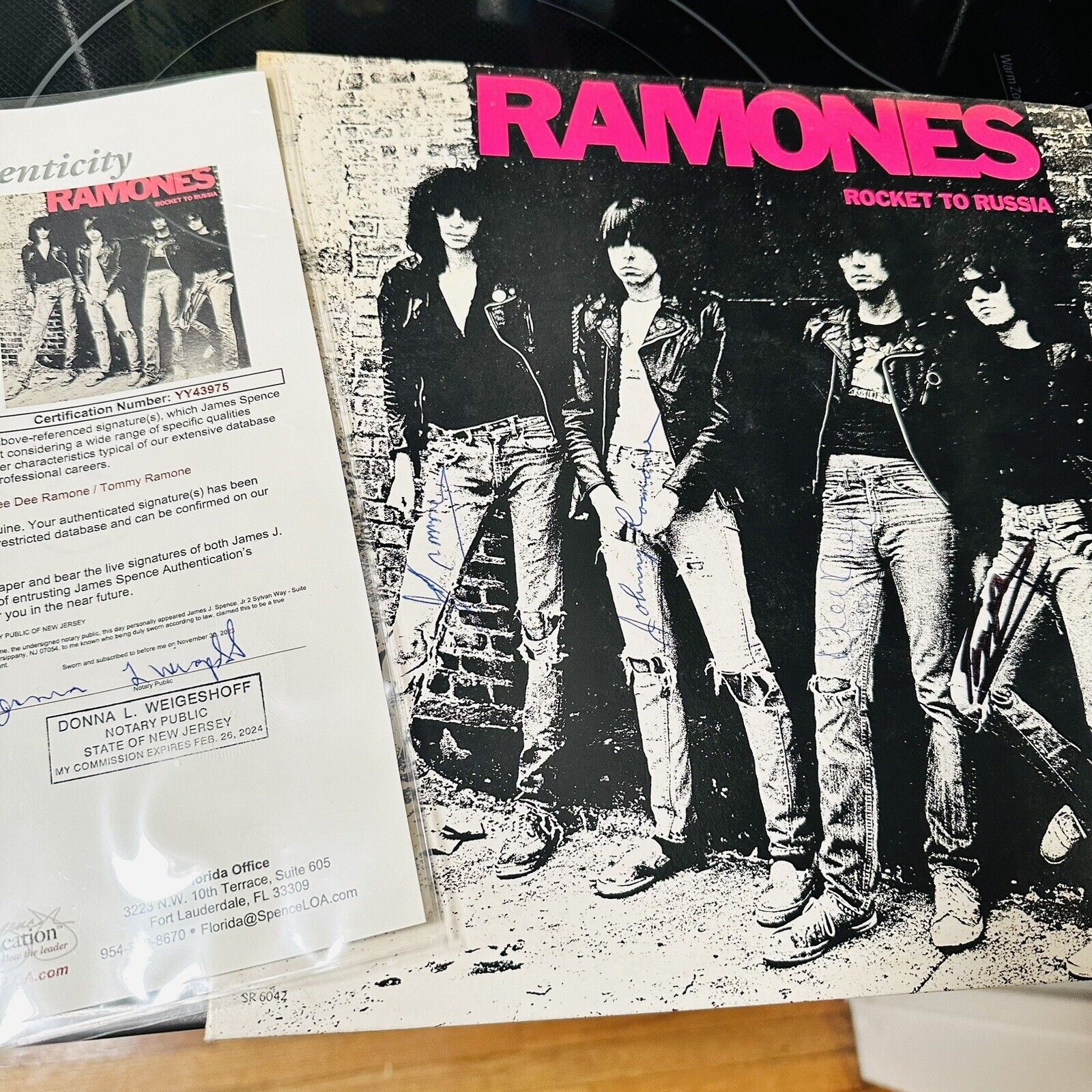 Ramones Rocket To Russia LP Autographed All Four Original Members JSA LOA