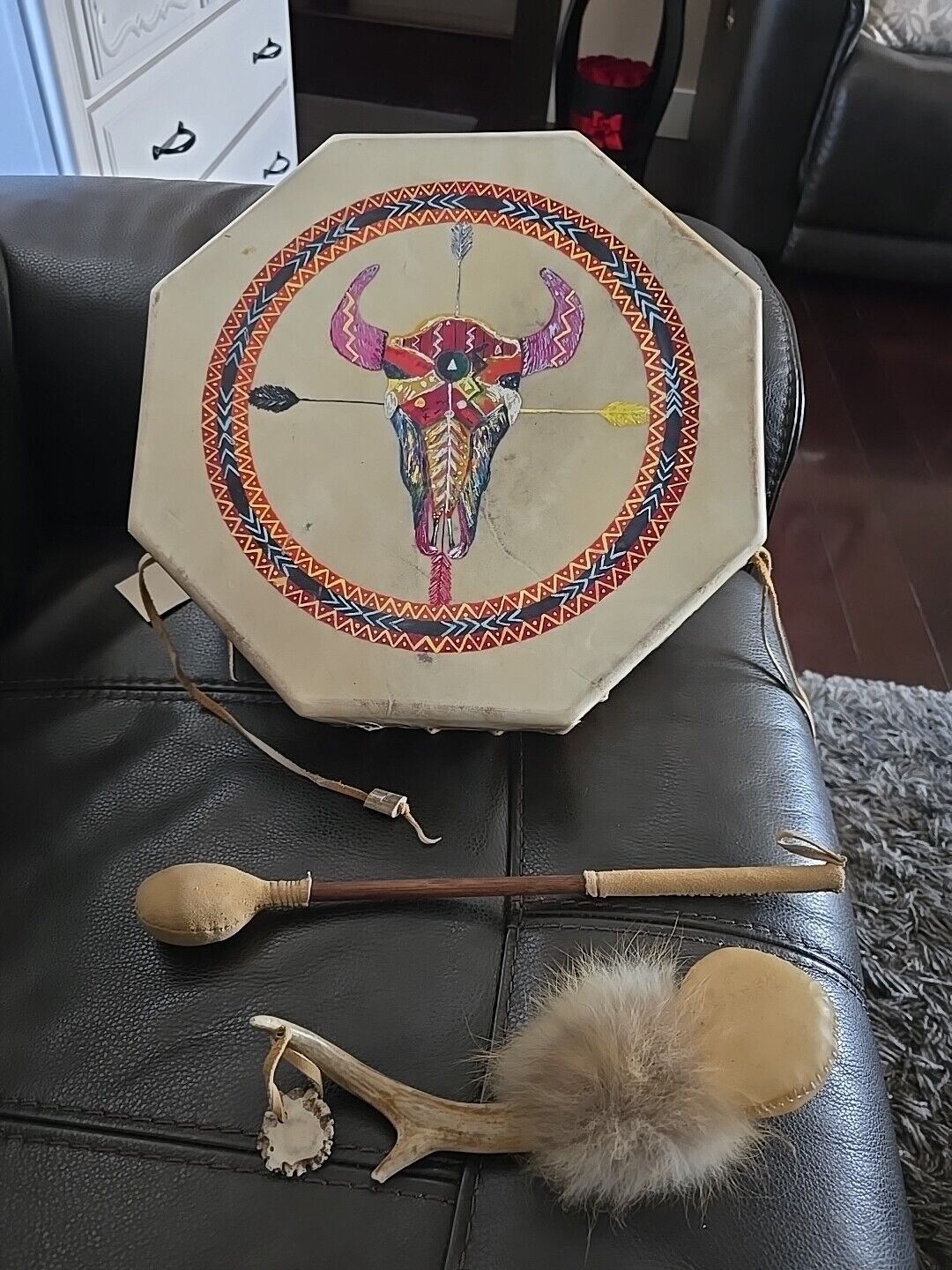 Vintage Pacific Northwest Native American Hand Made Drum 