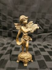 Vintage Solid Brass Angel Playing Harp Figurine 5.5