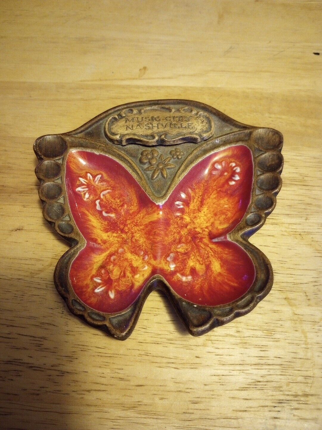 Music City Nashville- Orange Butterfly Ashtray - Trinket -Treasure Craft Vintage