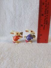 2 Vintage Wood Bunny Band Figurines Easter Rabbits Musical Miniatures  picture