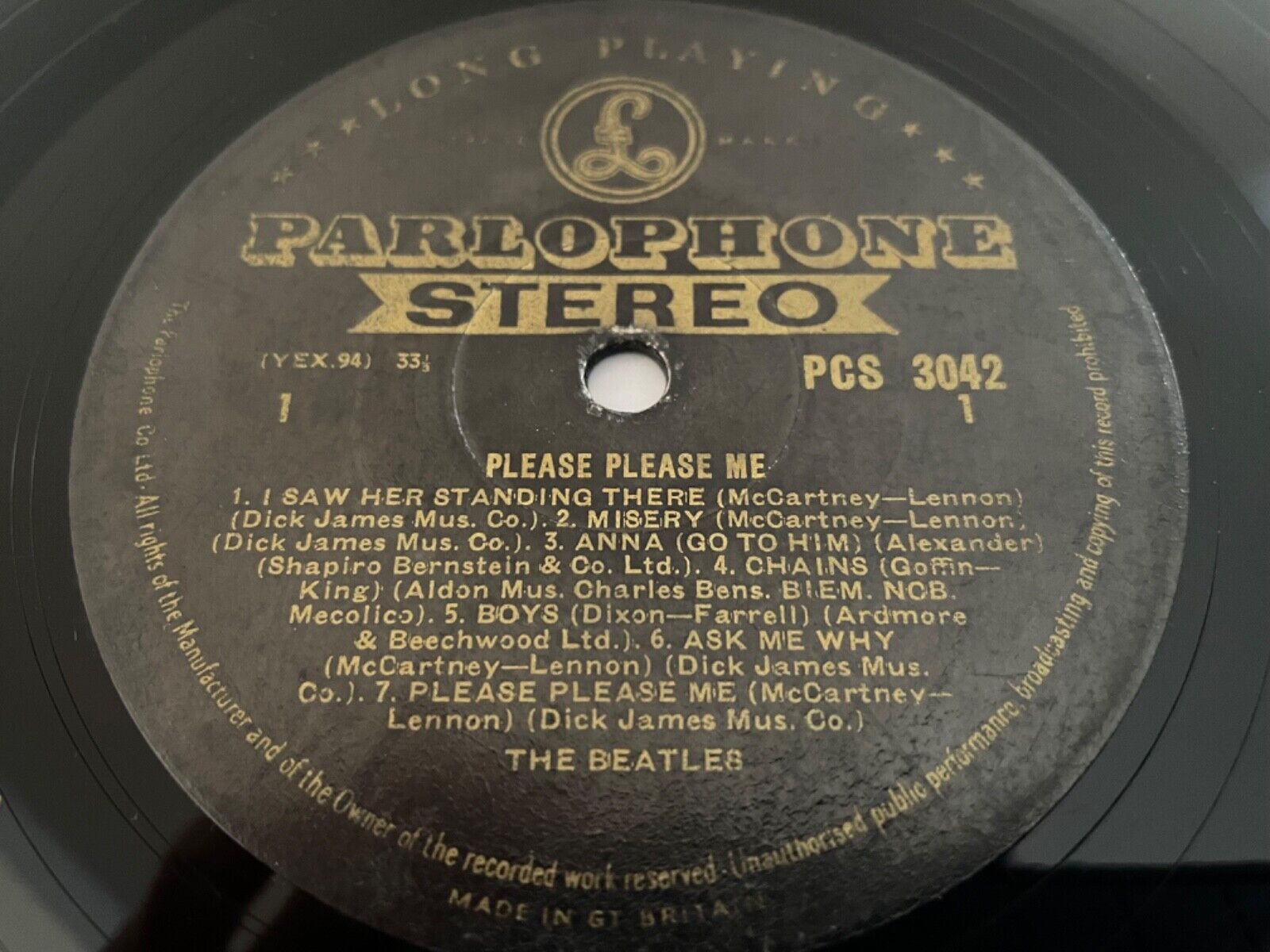 Beatles Please Please Me 1963 STEREO Black and Gold Dick James pressing