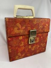 Vintage 60s 70s Orange Red floral Record Carry Case Box 7”  Vinyl Storage box picture