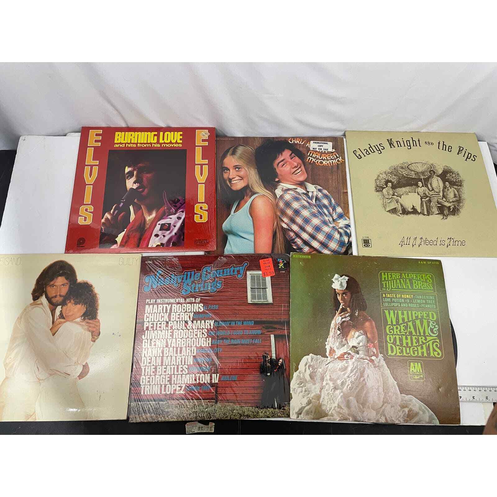 VTG Lot of 6 Vinyl Records LP Streisand Elvis Nashville Gladys Knight 70s