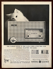 1961 GENERAL ELECTRIC FM RADIO Vintage Print Ad Cute Cat Music picture