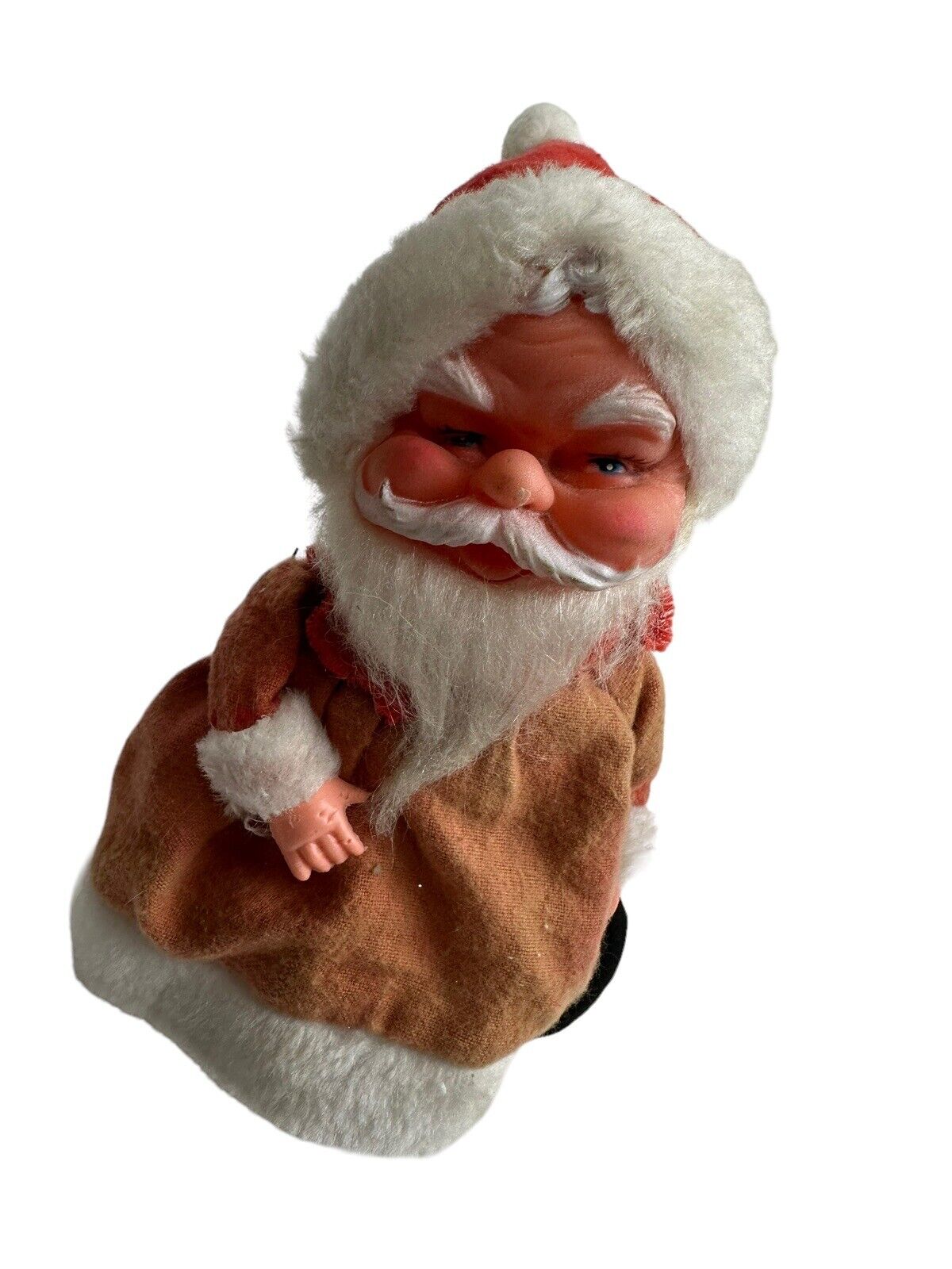 Vintage 50s Santa Claus Christmas Rubber Face Musical Statue Holiday MCM Kitsch