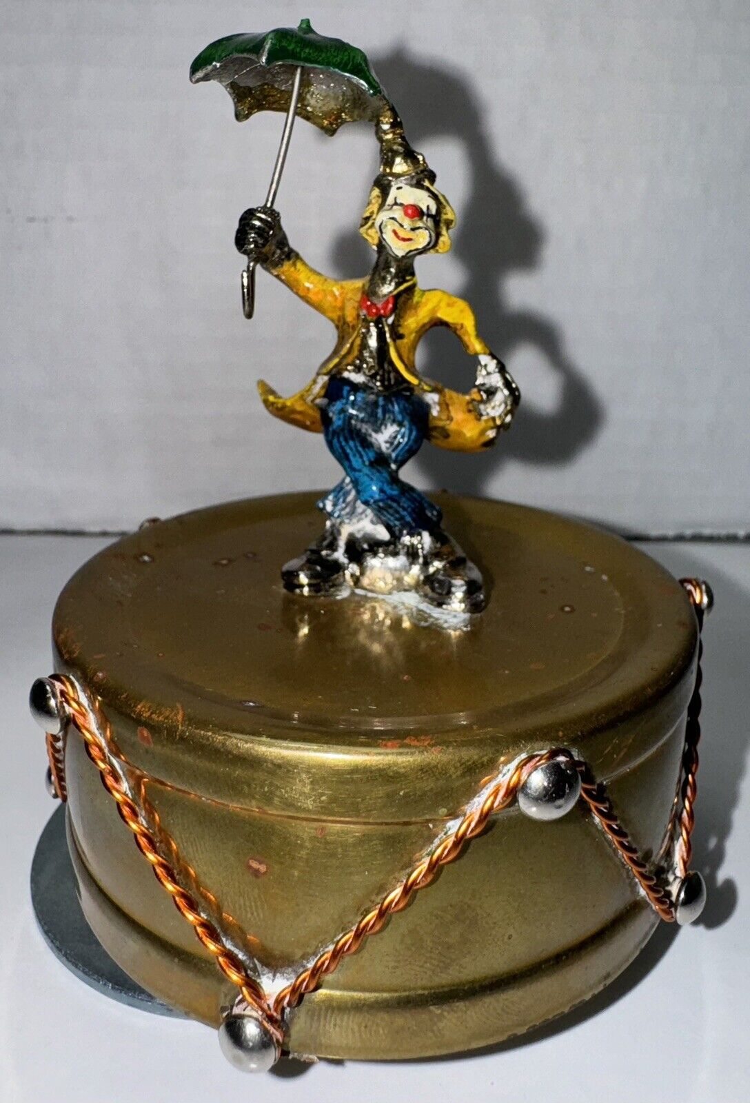 Vintage Brass & Pewter Clown Music Box Plays Tune