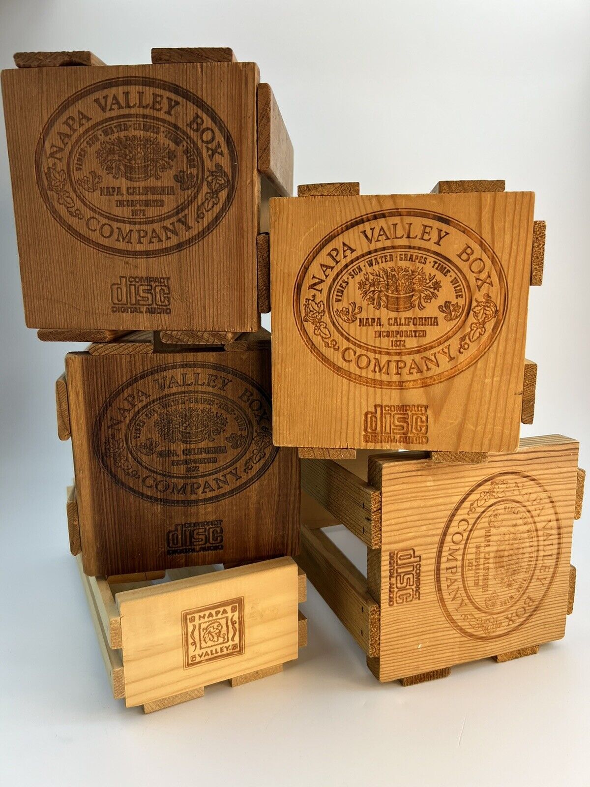 x5 VTG Napa Valley Box Company Wooden CD Crate Cassette Wood Storage Containers