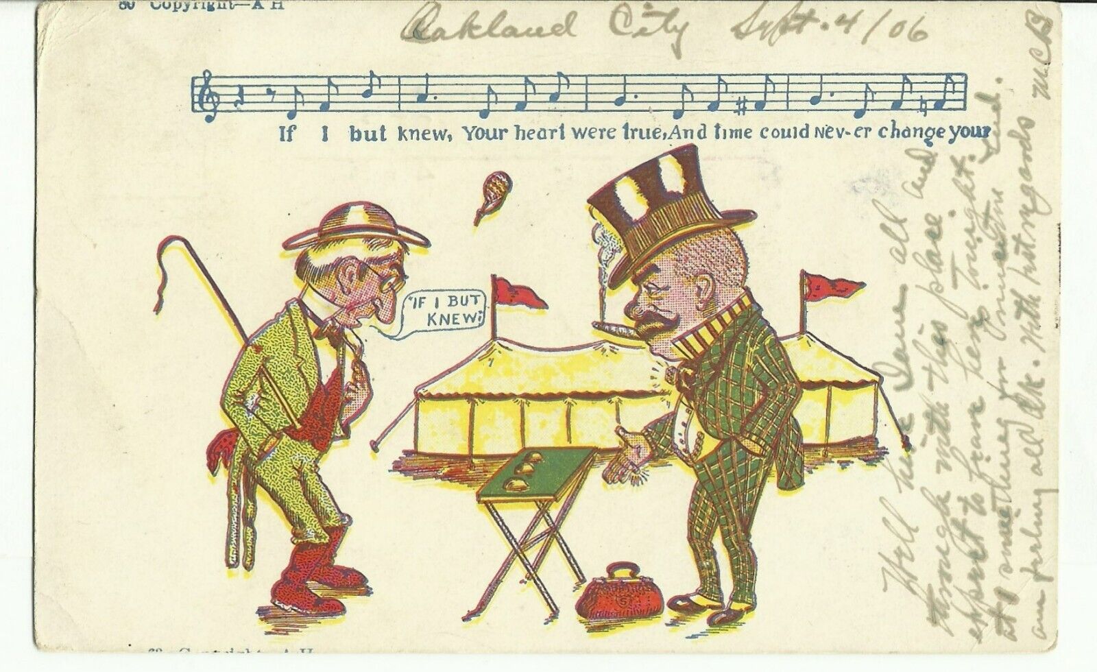 If I but knew - Scam Artist - Song Lyrics Circus Tent Vintage 1906 UDB Postcard