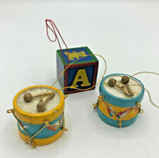 Vintage Christmas Ornaments Wooden Drums  & Midwest Wood Block Taiwan picture